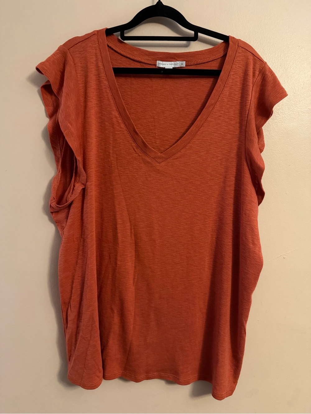 Threads 4 Thought Burnt Orange V-Neck Ruffle Sleeve Tank